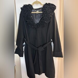 Unique Dennis Basso Long Trench Coat Button Up With Waist Tie sz 2X Overcoat